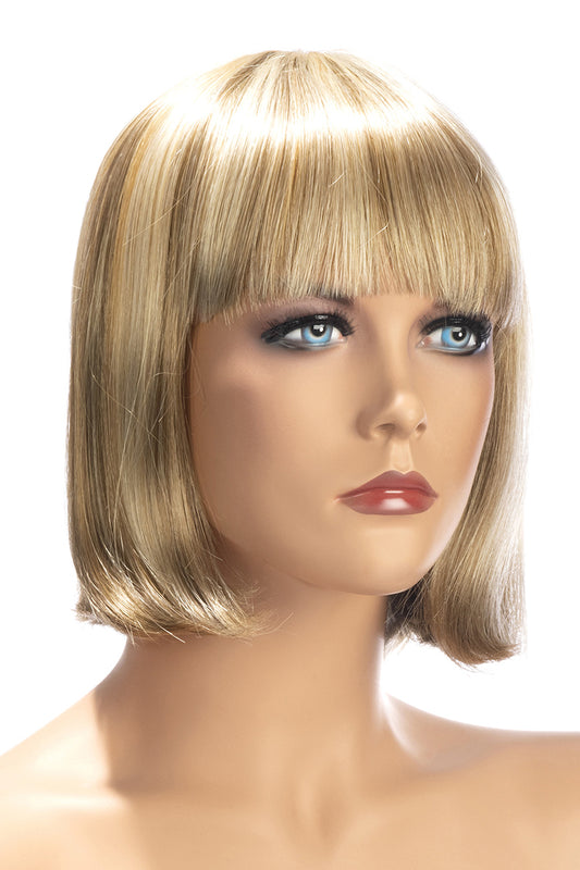 Perruque mi-longue à frange Sophie blonde méchée World Wigs