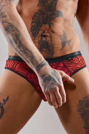 Slip type brésilien ouvert zébré rouge et noir · Regnes