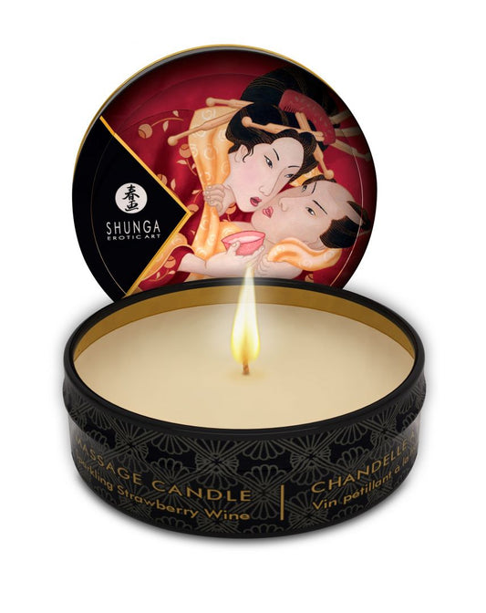 Mini bougie de massage Vin pétillant à la fraise · Shunga · vue 2