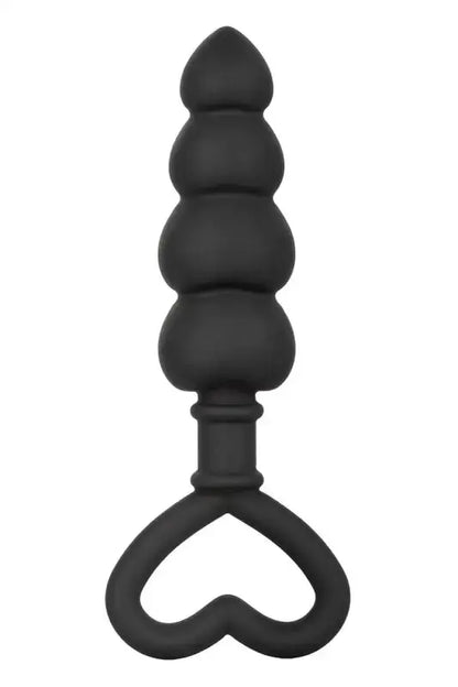 Bouchon Plug anal noir en perles avec poignée en forme de cœur.