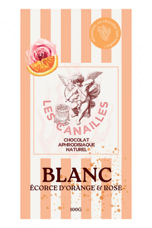 Chocolat blanc écorce d'orange et rose Tablette 100g · Les canailles