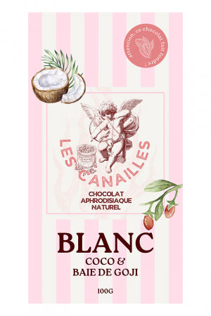 Chocolat blanc coco et baie de goji Tablette 100g · Les canailles