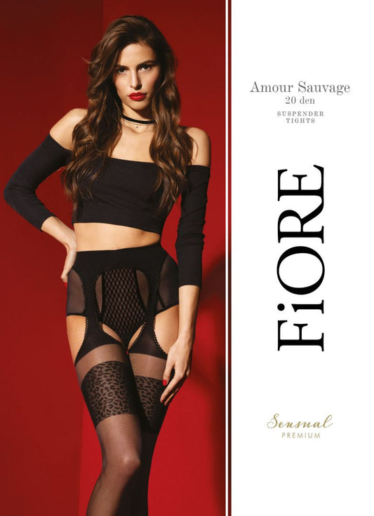 Amour Sauvage Bas jarretelles 20 DEN Noir Qualité premium · Fiore