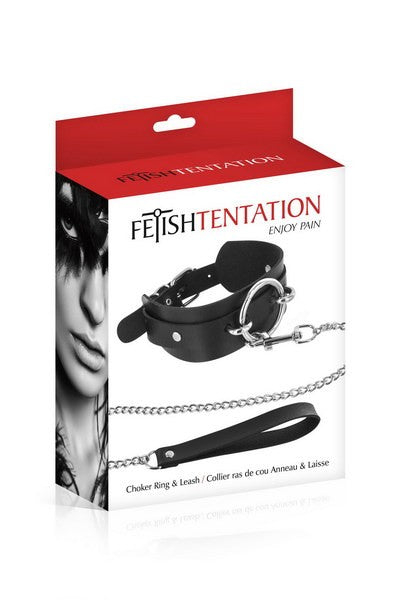 Collier noir anneau et laisse Fétish Tentation microfibre · Fetish Tentation · vue 2