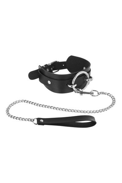 Collier noir anneau et laisse Fétish Tentation microfibre · Fetish Tentation