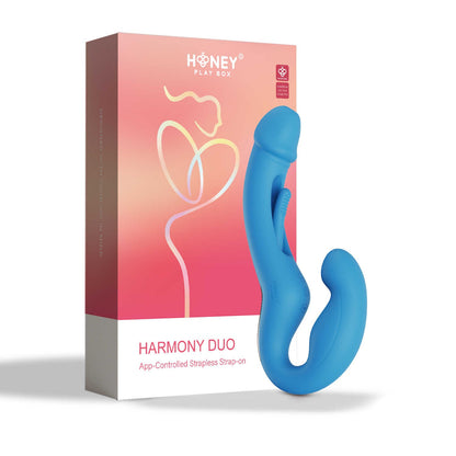 Strap-on vibrant à tapotage connecté Harmony Duo bleu Honey Play Box