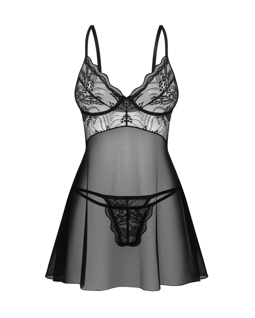 Perisia babydoll et string Noirs · Obsessive · vue 3