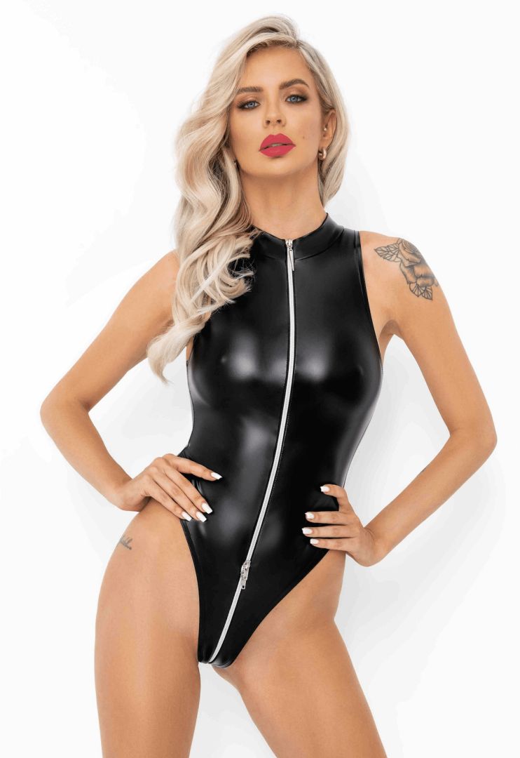 Body Powerwetlook avec fermeture éclair sur le devant · Noir Handmade