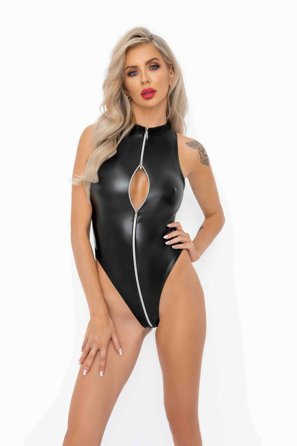 Body Powerwetlook avec fermeture éclair sur le devant · Noir Handmade · vue 2