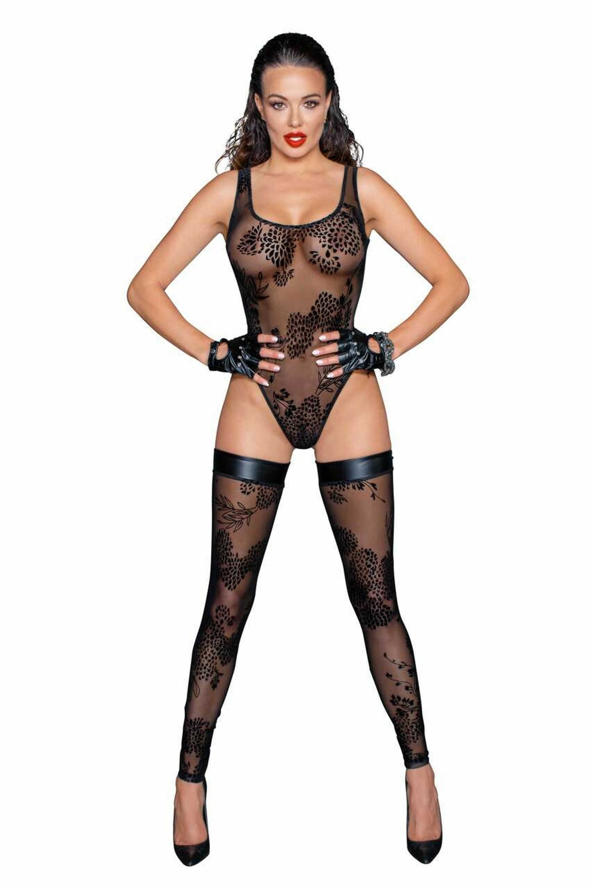 Tulle body avec broderie flock à motifs · Noir Handmade · vue 3