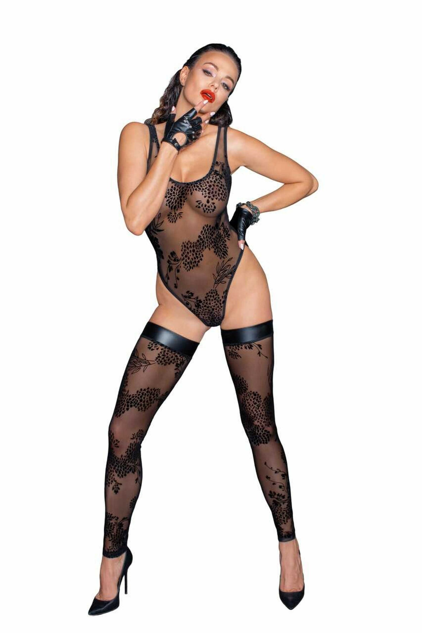 Tulle body avec broderie flock à motifs · Noir Handmade · vue 4