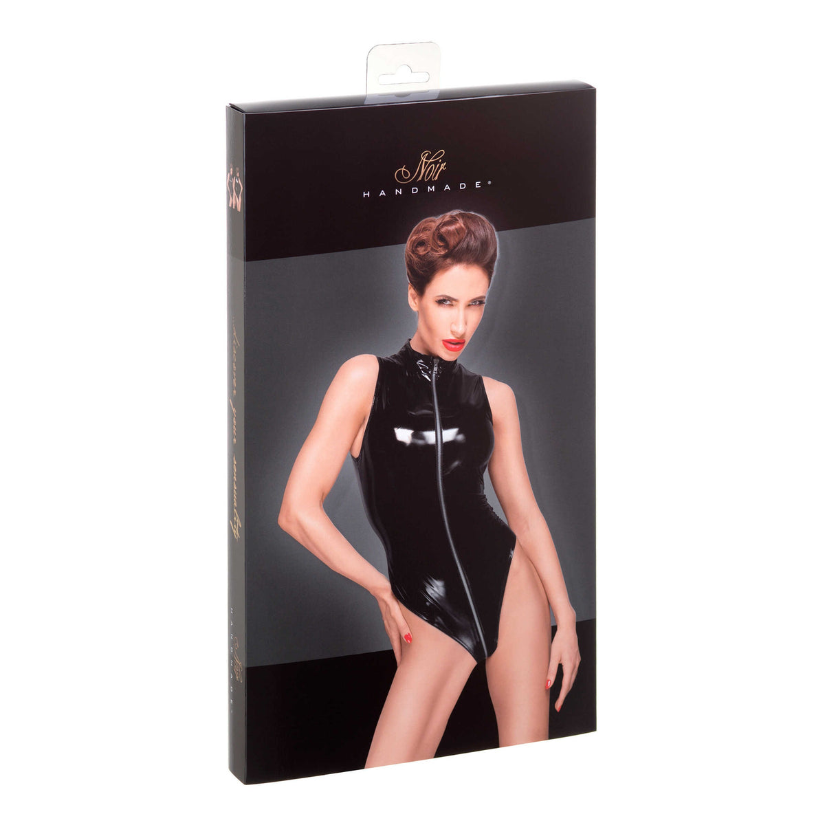 PVC body avec une ligne d'épaule profondément découpée et une longue fermeture à glissière métallique à trois voies. · Noir H