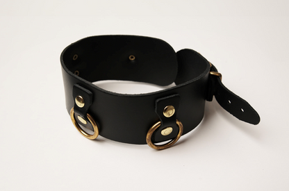Collier en cuir Collection Anneaux NOIR & GOLD · The Sinners · vue 3