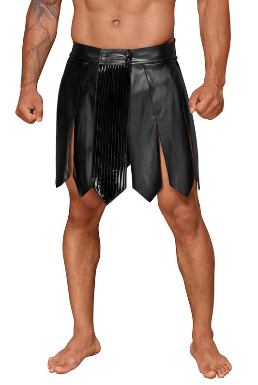 Jupe gladiateur pour homme en cuir écologique avec plis en PVC · Noir Handmade · vue 2