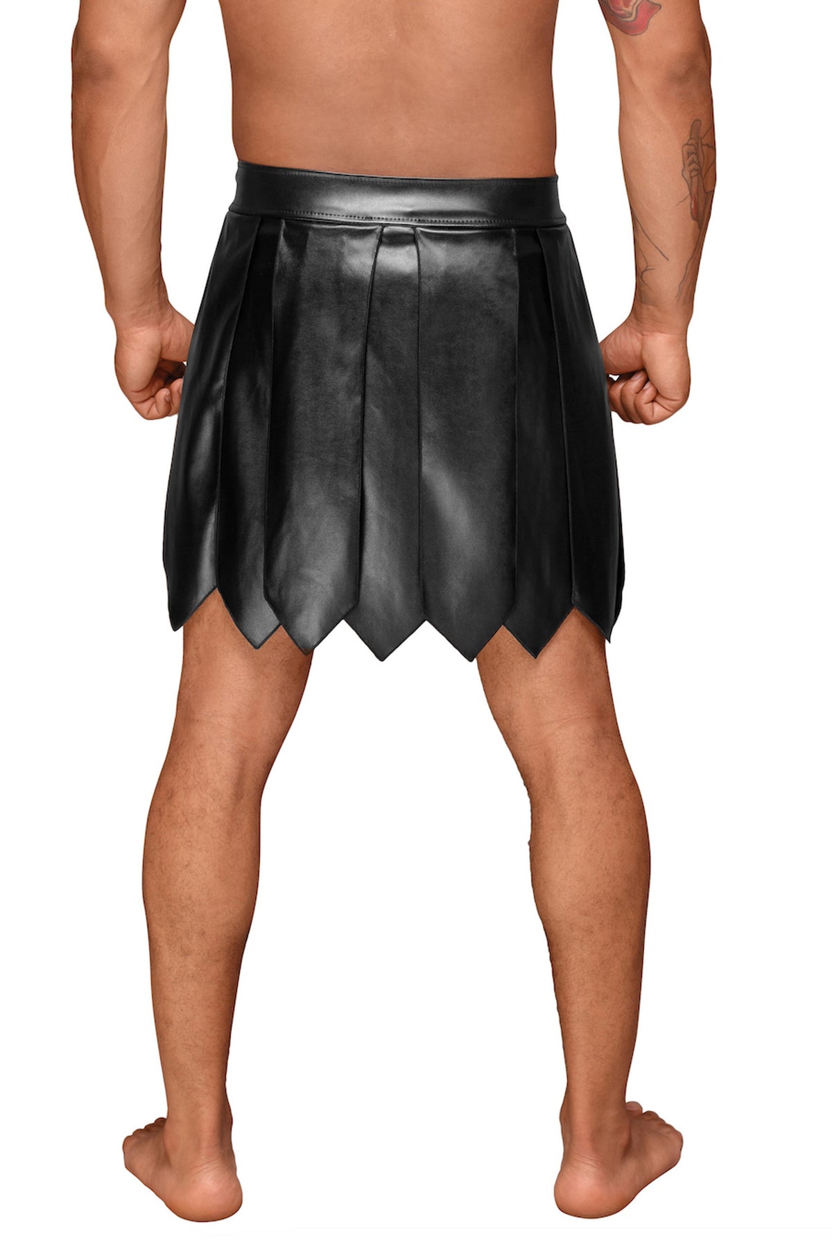 Jupe gladiateur pour homme en cuir écologique avec plis en PVC · Noir Handmade · vue 3
