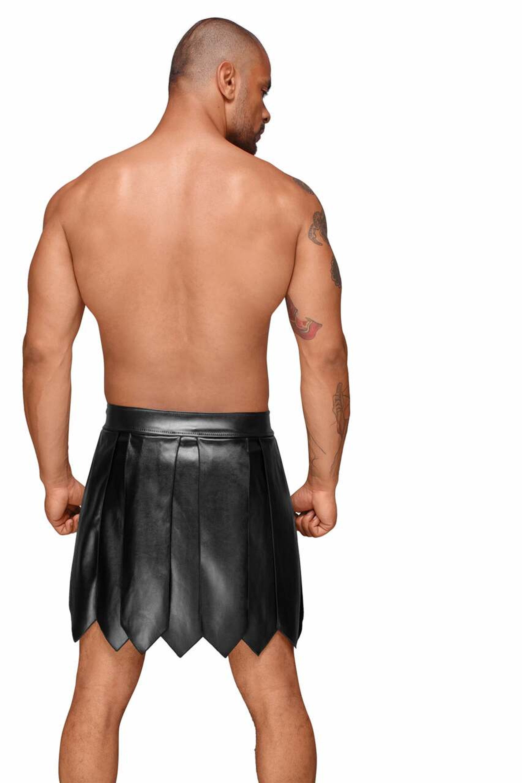 Jupe gladiateur pour homme en cuir écologique avec plis en PVC · Noir Handmade · vue 4