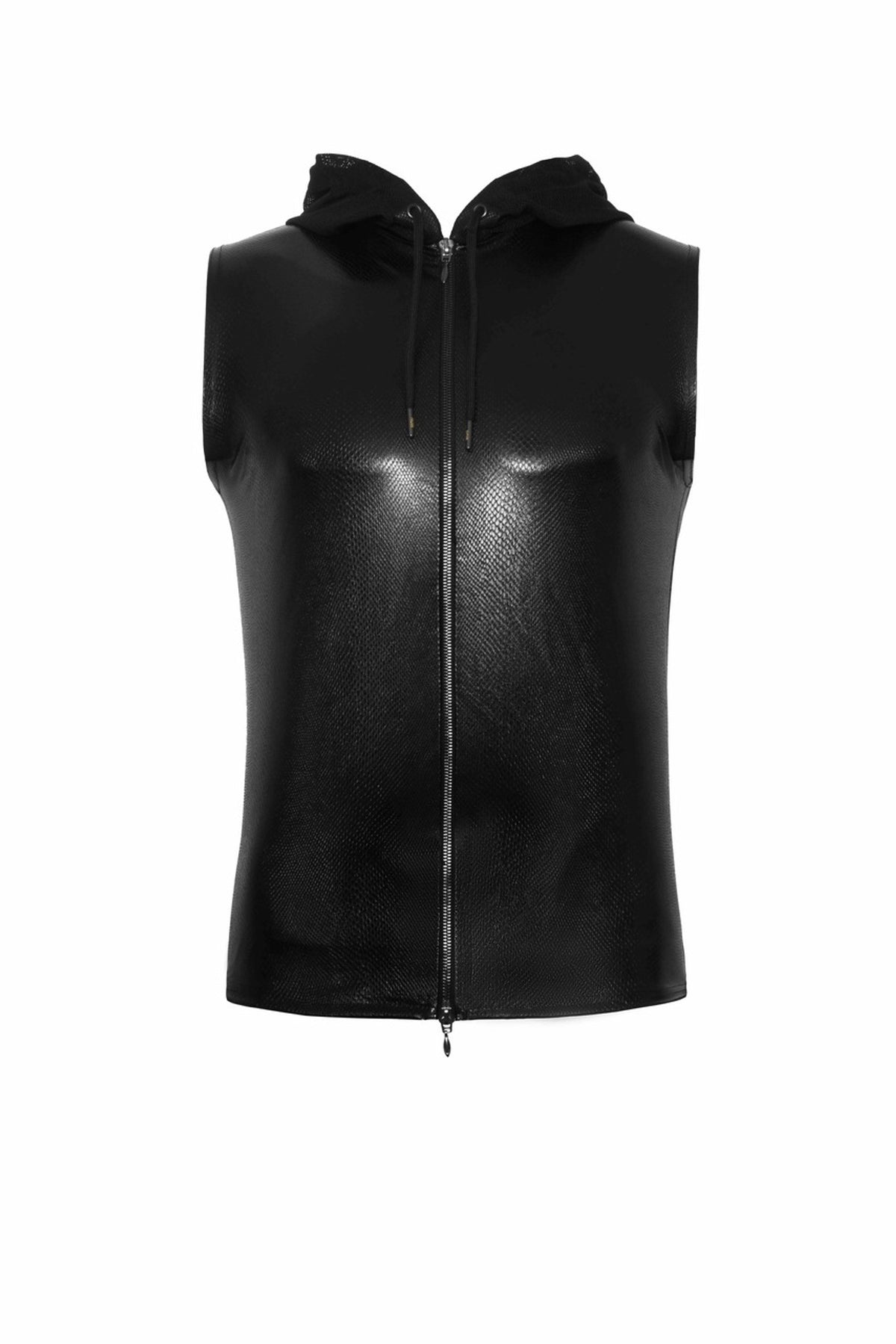 Top zippé sans manches à capuche transparente, aspect serpent · Noir Handmade · vue 4