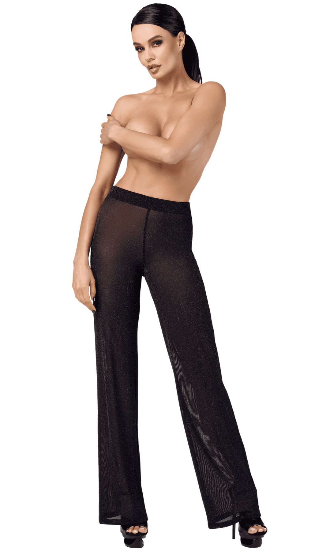 Pantalon transparent en tulle à fils d’argent Onyx Noir Handmade