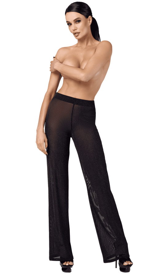 Pantalon transparent en tulle à fils d’argent Onyx Noir Handmade