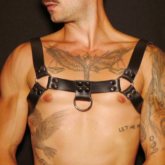 Harnais buste en cuir noir homme en H · The Sinners