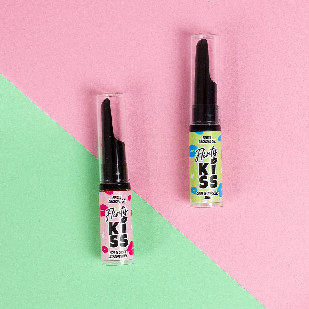 Duo de gels pour sexe oral fraise et menthe Flirty Kiss Secret Play