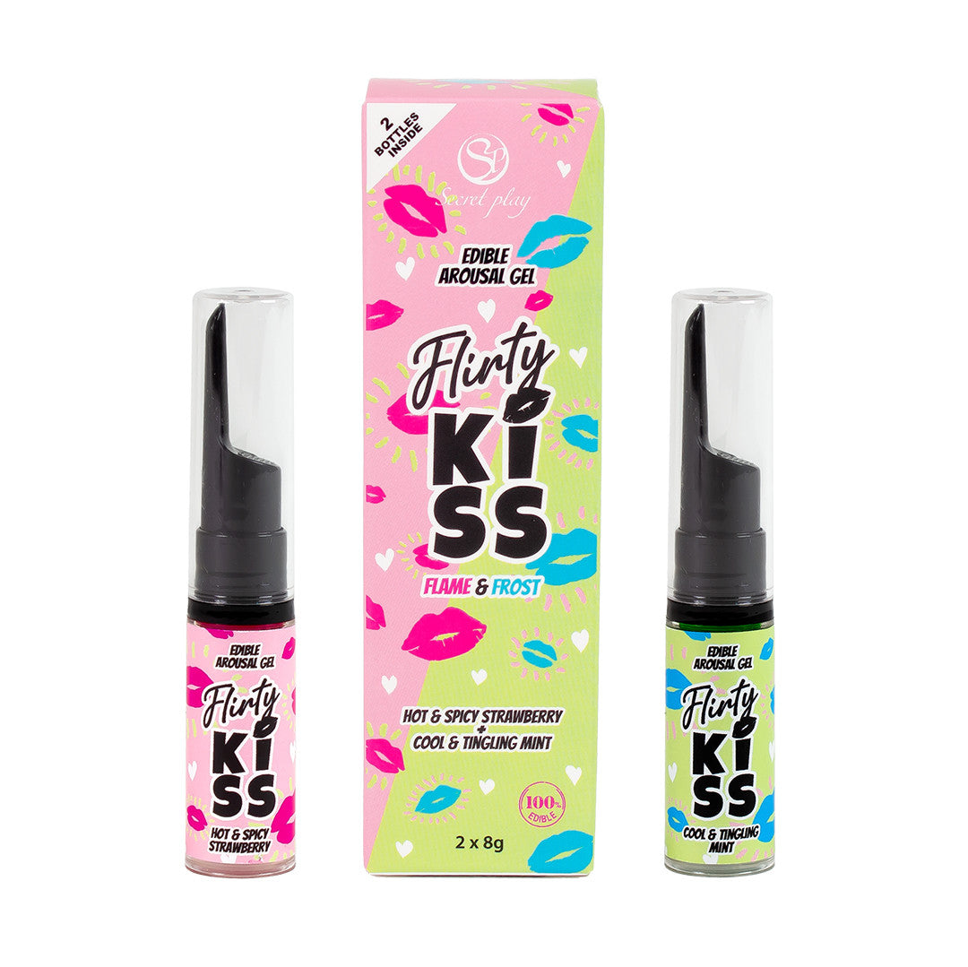 Duo de gels pour sexe oral fraise et menthe Flirty Kiss Secret Play