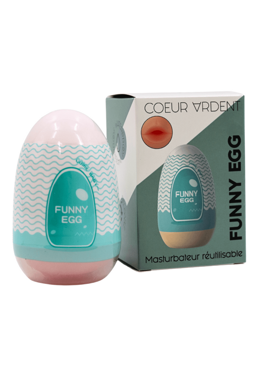 Gaine Masturbatrice Réutilisable FUNNY EGG Design Réaliste Bouche · Coeur Ardent · vue 2