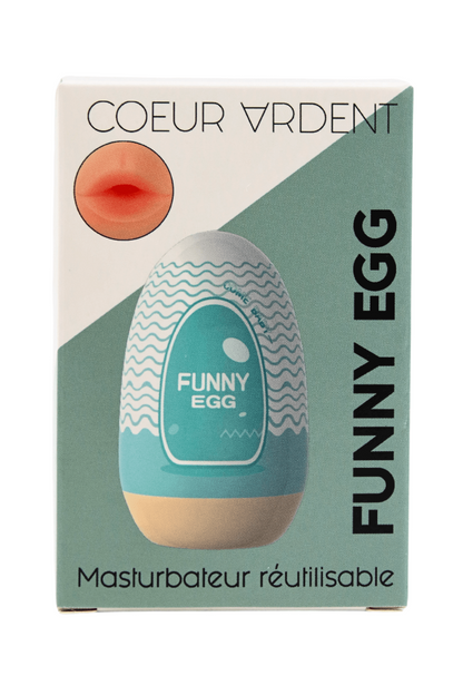 Gaine Masturbatrice Réutilisable FUNNY EGG Design Réaliste Bouche · Coeur Ardent · vue 5