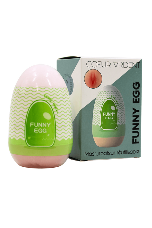 Gaine Masturbatrice Réutilisable FUNNY EGG Design Réaliste Vagin lèvres fines · Coeur Ardent · vue 2