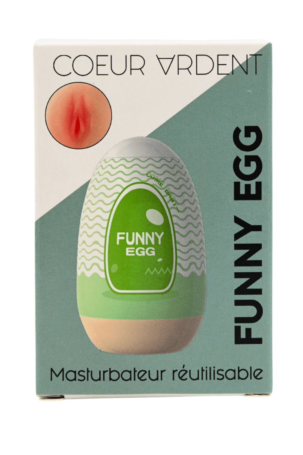 Gaine Masturbatrice Réutilisable FUNNY EGG Design Réaliste Vagin lèvres fines · Coeur Ardent · vue 5