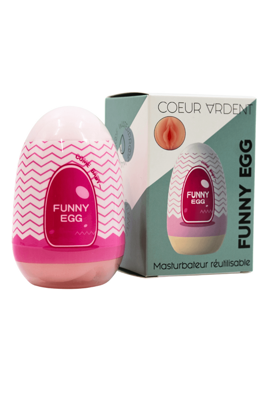 Gaine Masturbatrice Réutilisable FUNNY EGG Design Réaliste Vagin lèvres épaisses · Coeur Ardent · vue 2