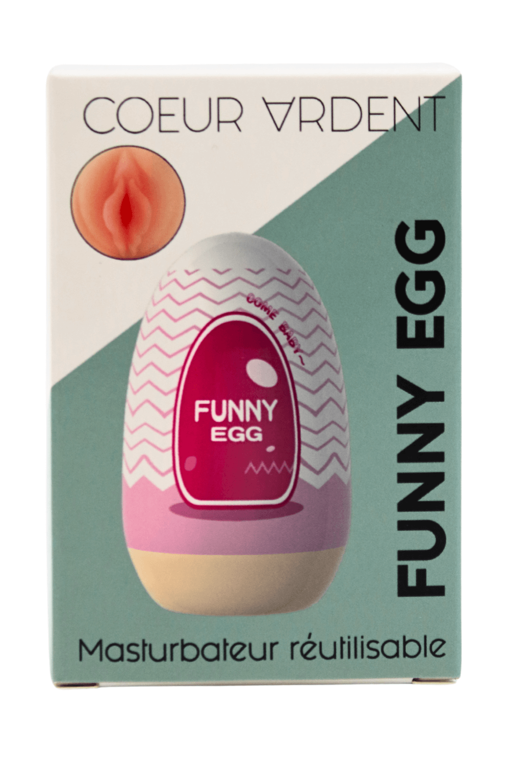 Gaine Masturbatrice Réutilisable FUNNY EGG Design Réaliste Vagin lèvres épaisses · Coeur Ardent · vue 4