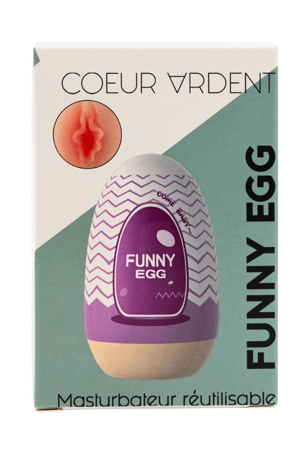 Gaine Masturbatrice Réutilisable FUNNY EGG Design Réaliste Vagin lèvres charnus · Coeur Ardent · vue 5