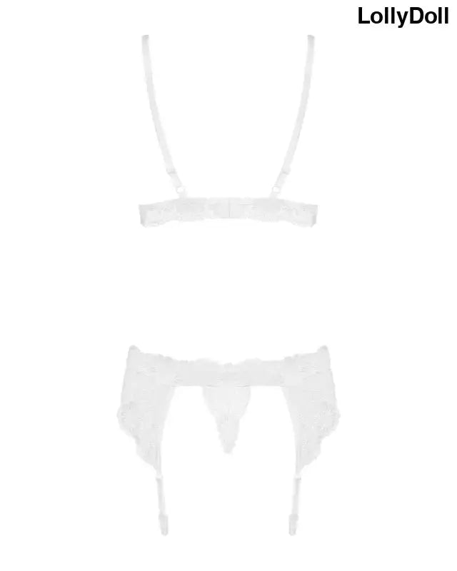 Ensemble lingerie sexy à jarretelles 3 pièces blanc, vu de dos parfait pour séduire en toutes occasions Disponible chez LollyDoll.