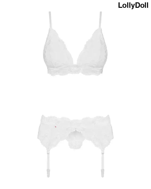 Ensemble lingerie sexy à jarretelles 3 pièces blanc, parfait pour séduire pour pas cher Disponible chez LollyDoll.