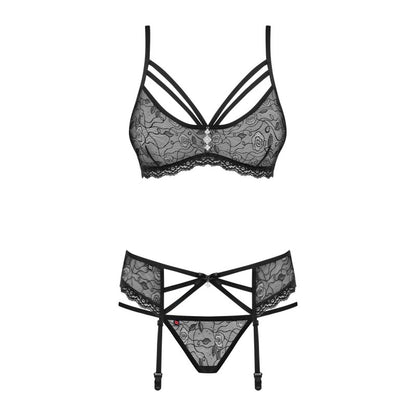 Ensemble lingerie 3 pièces noir soutien-gorge, porte-jarretelles, string
