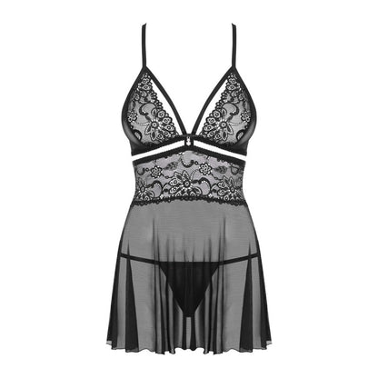 Nuisette babydoll noire dentelle Obsessive 838 — ceinture dentelle et voilage aérien