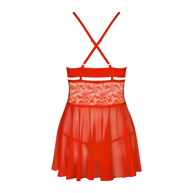 Nuisette babydoll rouge dentelle — vue dos bretelles croisées réglables