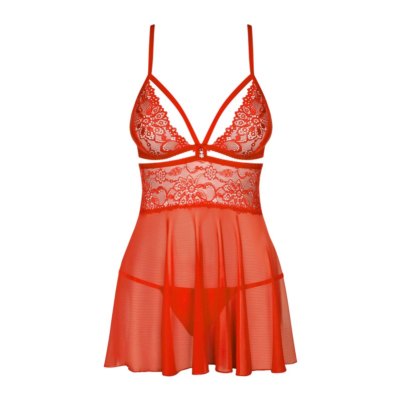 Nuisette babydoll rouge dentelle Obsessive 838 — lanières structurantes 