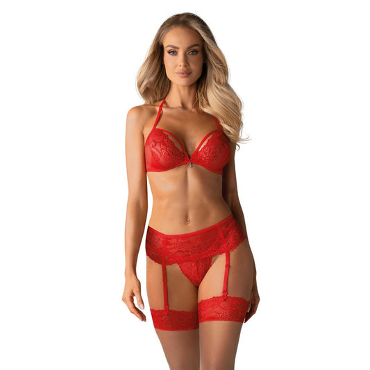 ensemble lingerie rouge 3 pièces ultra sexy Obsessive vue face