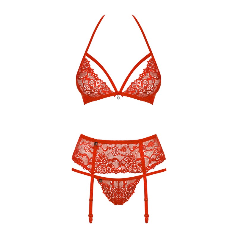 ensemble lingerie rouge 3 pièces détail bijou