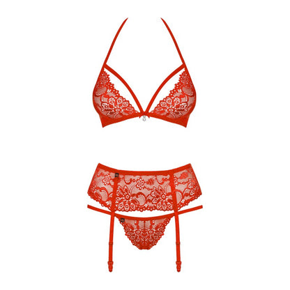 ensemble lingerie rouge 3 pièces détail bijou