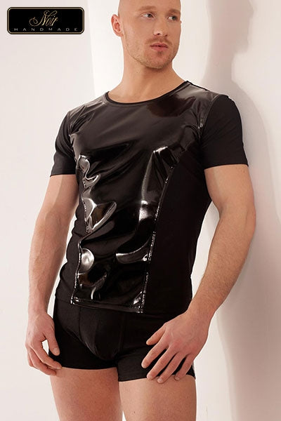 T-shirt lycra et vinyle brillant Vlady Noir Handmade