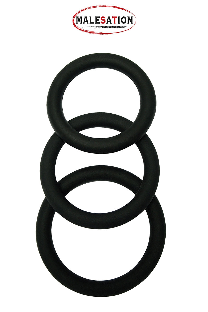 Coffret de 3 cockrings en silicone noir Malesation