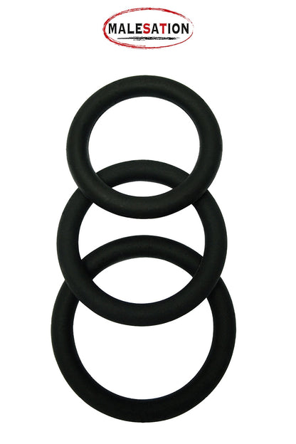 Coffret de 3 cockrings en silicone noir Malesation