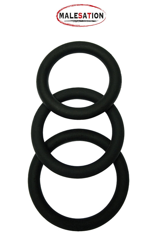 Coffret de 3 cockrings en silicone noir Malesation