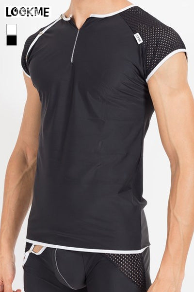 T-shirt homme résille et lycra à contrastes Mixing Look Me