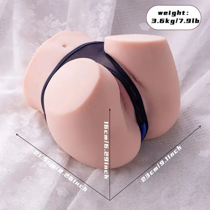 Masturbateur fessier réaliste pour hommes, dimensions et poids affichés, conçu pour une expérience agréable.