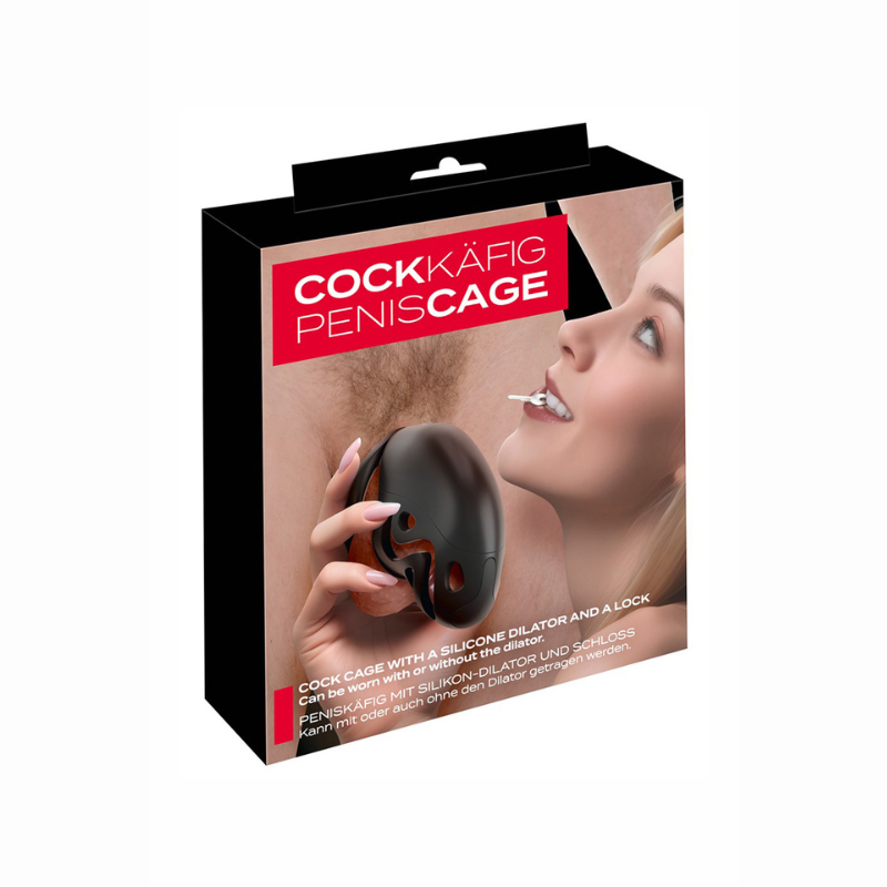 Cage de chasteté avec dilatateur silicone noir You2toys – détail serrure à goupille métallique et clés