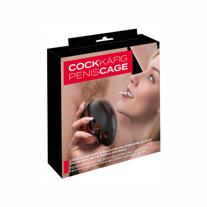 Cage de chasteté avec dilatateur silicone noir You2toys – détail serrure à goupille métallique et clés